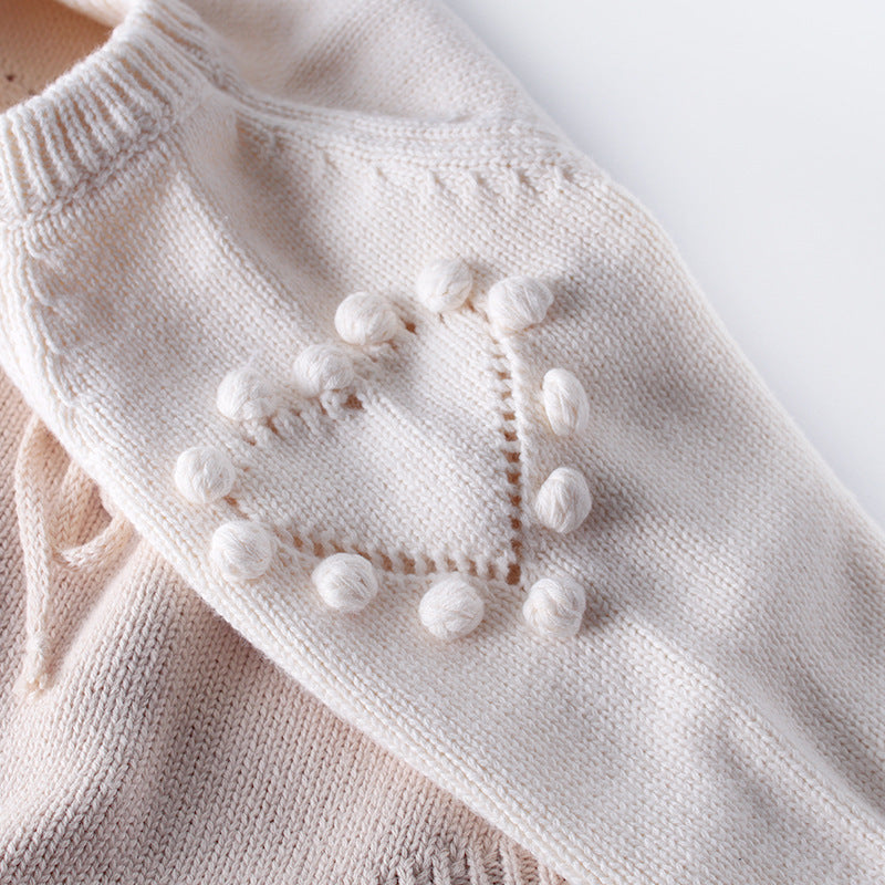 Baby Infant Handmade Love Sweater Knitted Wool Long Sleeve Bodysuit