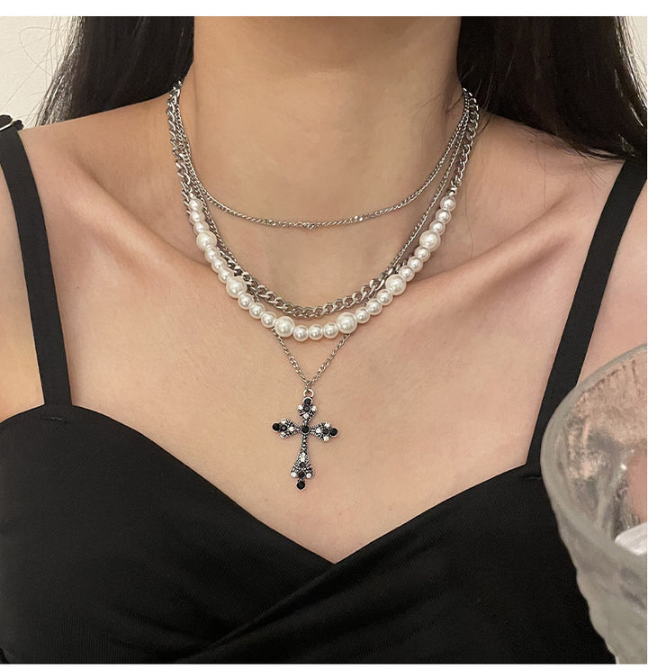 Fashion Personnalisé Perle Perle Cross Pendante Collier Collier Clavicule Chaîne pour femmes Tempérament Bijoux Accessoires Cadeaux