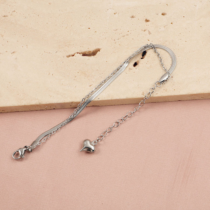 Eenvoudige dubbellaags armband trendy liefde hanger roestvrij staal