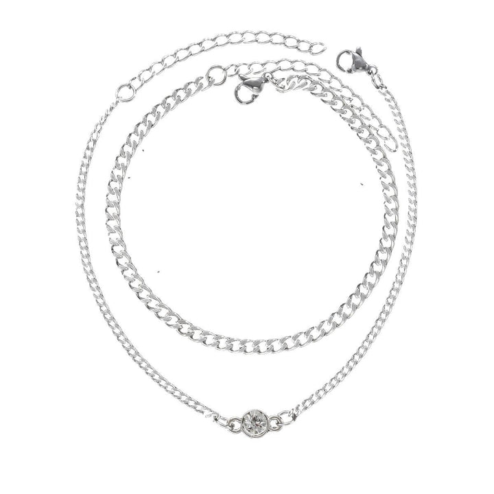 Minority Simple Round Diamond Chain Bracelet Hip Hop Cool Couple 2-piece Set