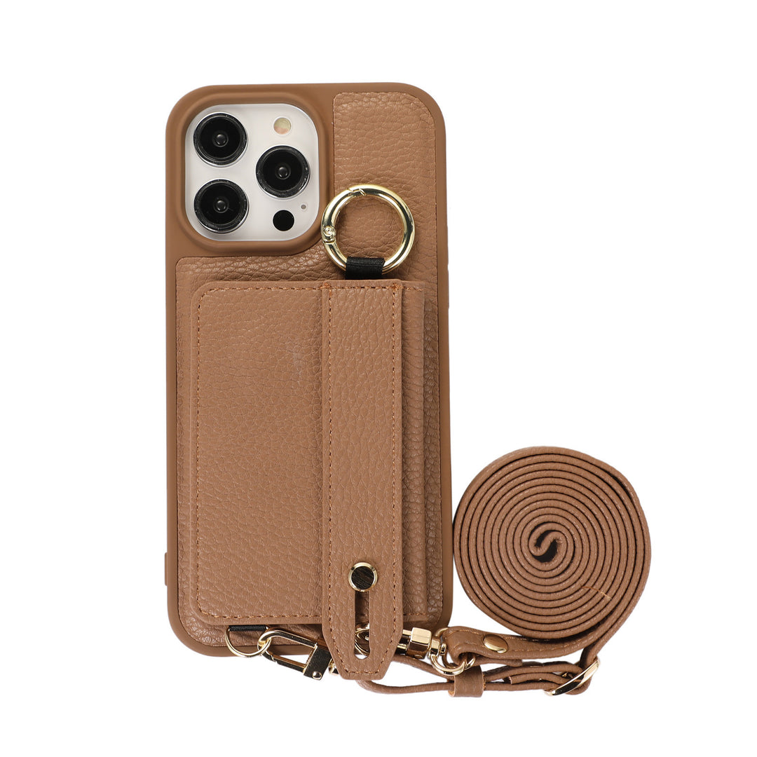 Wrist Strap Cross-body Lanyard Litchi Leather Phone Case