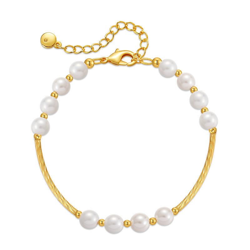 Bracelet de perle et de perle de la coque en or réelle à la main 18k