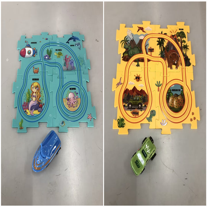 Kinderen puzzels elektrische spoorwegspeeder diy assemblage elektrische auto automatisch spoor stadsschepen constructie educatie speelgoedcadeau