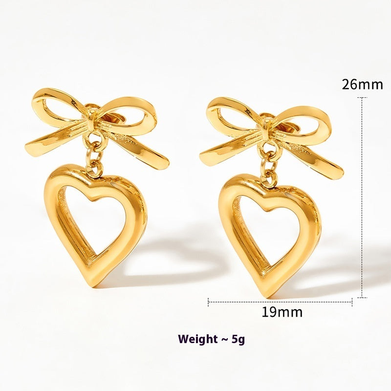 Sweet Girl Hollow Bow Love Heart Pendientes