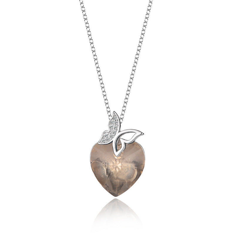 S925 Sterling ezüst kristály pillangó szív medál nyaklánc
