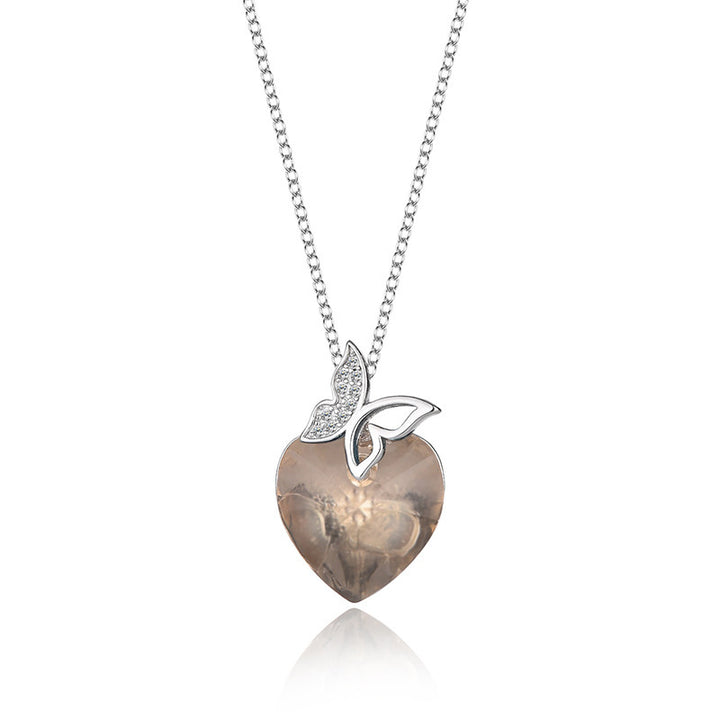 S925 Collar de corazón de corazón de mariposa de plata esterlina de plata esterlina