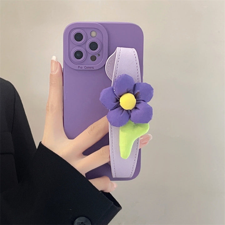 Carcasă telefonică cu bandă de mână cu flori