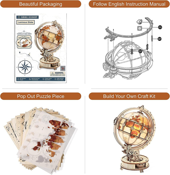 Rokr Luminous Globe 3D en bois chaud Vendre 180pcs Kits de bloc de construction de modèles Jouet