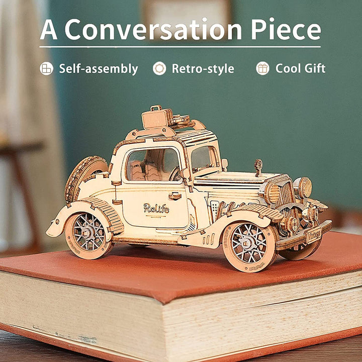 Robotime Rolife Vintage Car Model 3D ألعاب ألغاز خشبية للأطفال الصغار