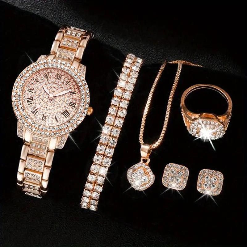 Diamond Fashion Fashion Roman Quartz Watch Five-Piece Set