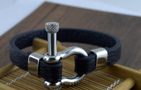 Titanium steel leather bracelet men