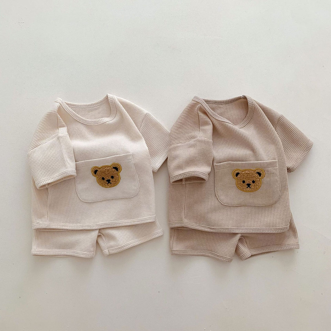 Unisex baba öltöny ruhák csecsemőknek nyári kétrészes gofri