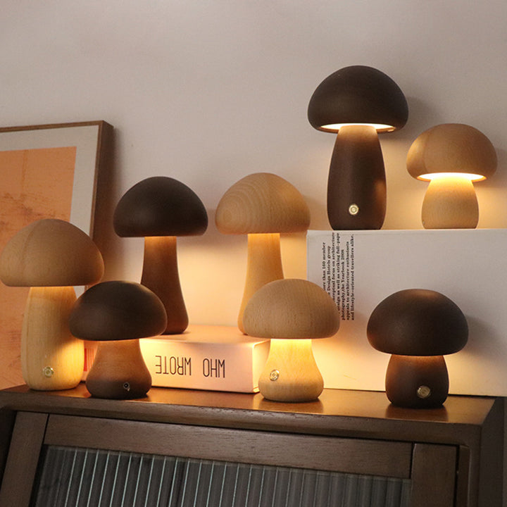 Вставьте деревянные милые грибы светодиодные ночные свет с сенсорным переключателем прикроватной навязки