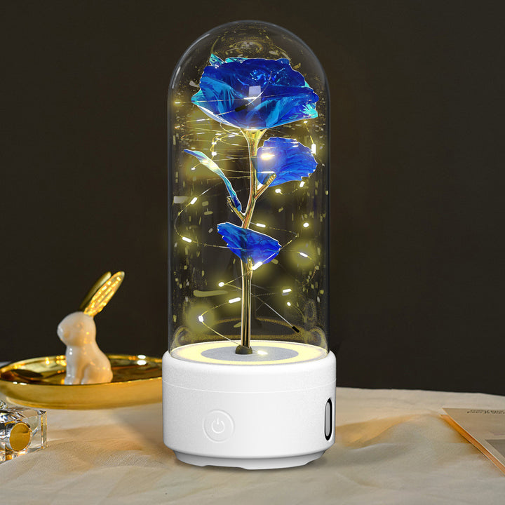 Creative 2 In 1 Rose Flowers LED Light en Bluetooth -luidspreker Valentijnsdag Gift Rose Luminous Night Light Ornament in Glass Cover