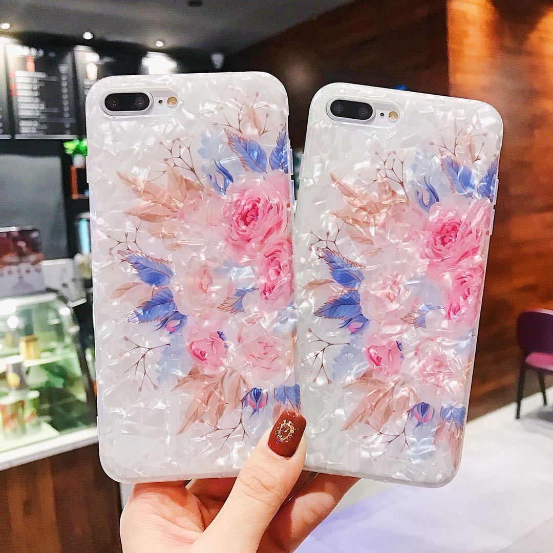 Compatibel met Apple, Dream Shell Phone Case voor iPhone X XS Max XR Rose Flower Back Cover Cows voor iPhone 7 8 6S Plus Soft TPU Silicon Capa