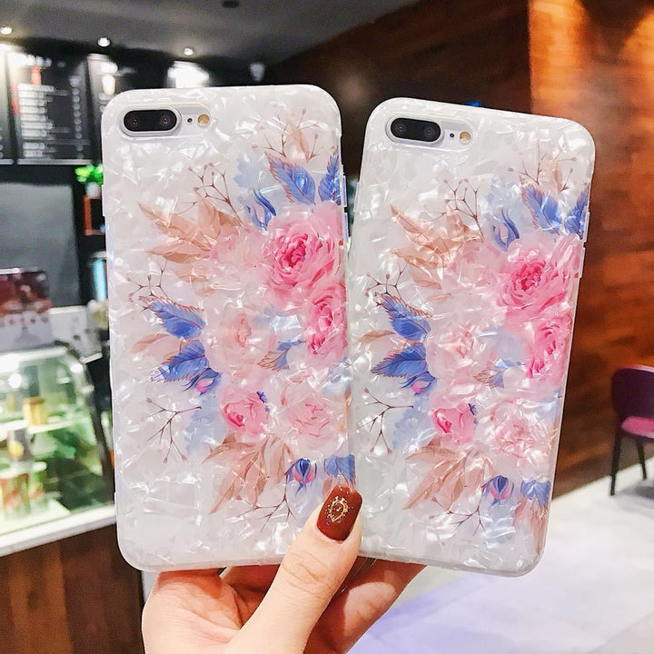 Compatible with Apple, Dream Shell Phone Case For iPhone X XS Max XR Rose Flower Back Cover Cases for iPhone 7 8 6 6s Plus Soft TPU Silicon Capa