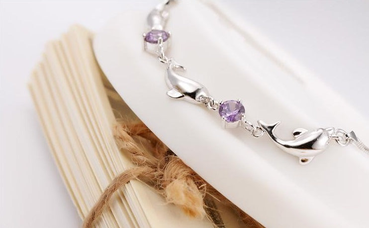 Trendy Women 925 Silver Bracelets Accessories Top Quality Crystal Dolphin Lady Jewelry Fashion Girl Christmas Birthday Jewelry