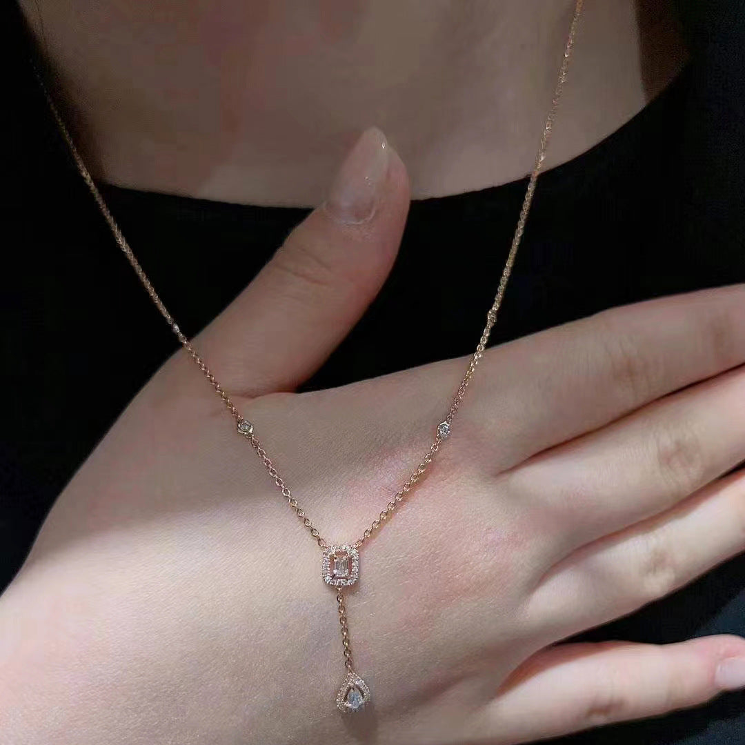 Rose Gold High Carbon Diamond Water Drop Rock Candy Necklace For Women