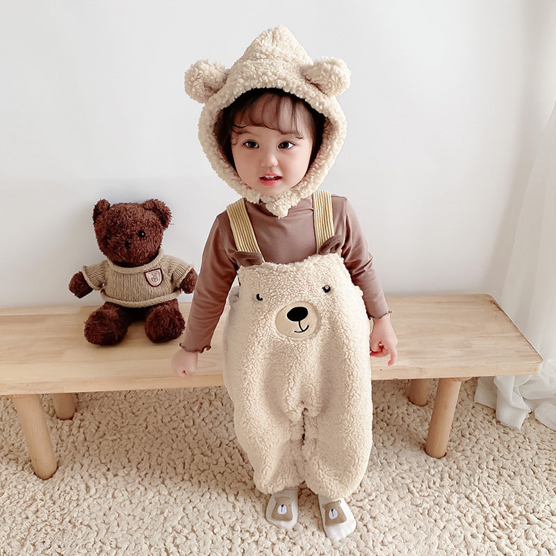 Baba jumpsuit őszi és téli, valamint bársonyos baba ruházat medve harisnyatartók