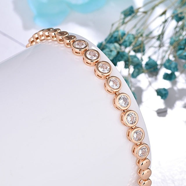 Zircon-plated champagne gold round diamond bracelet