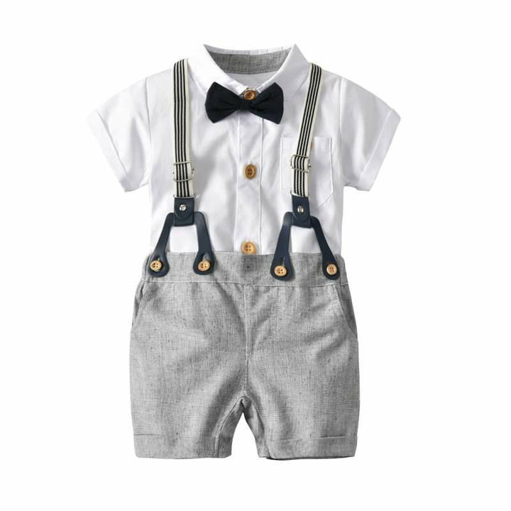 Bebek giysileri askı pantolon takım elbise kısa kollu pamuklu beyefendi dış giyim modası