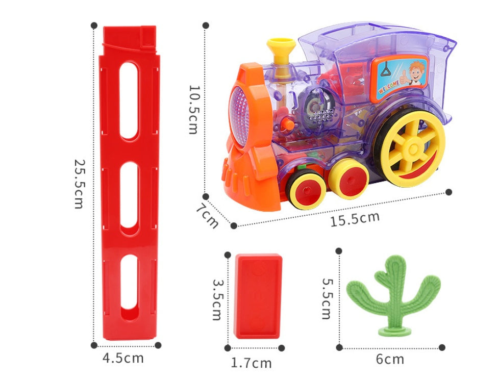 Juguetes de tren de dominó juguetes para bebés rompecabezas de liberación automática de liberación automática licencia de construcción eléctrica juguete de tren