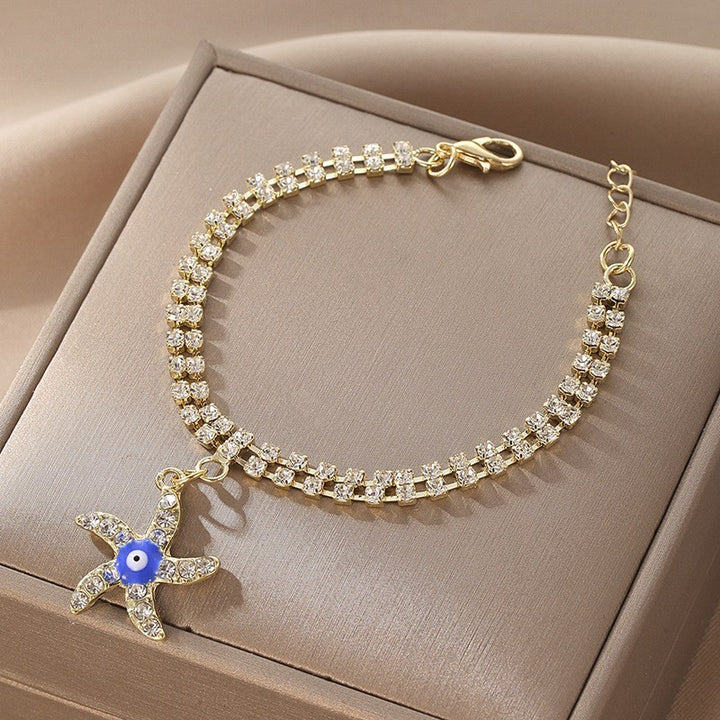 Pulseira de Palma de Palma de Palma do Devil Blue Olhar Eal Ey Evil Diamond Damam Double Layer Bracelet