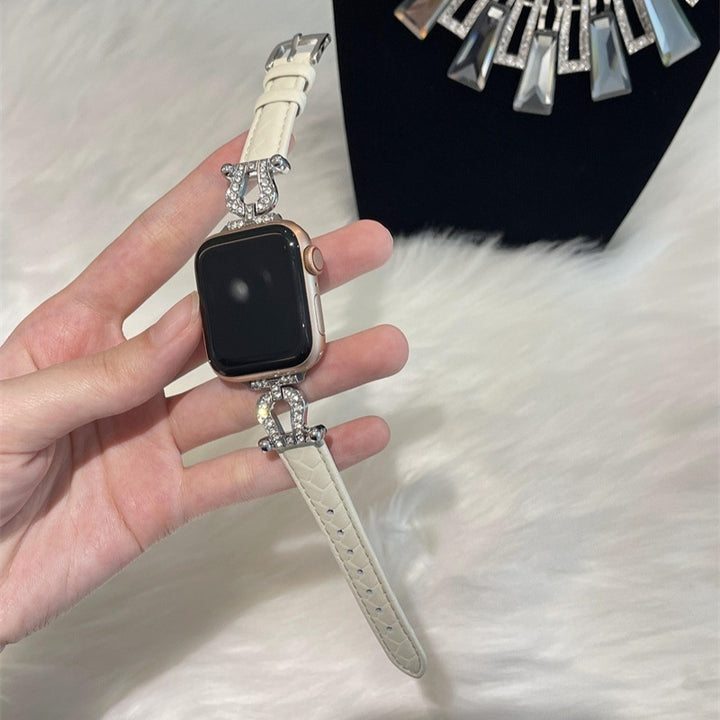 Correa de diamante de metal tejido adecuado para una pulsera de cuero de reloj