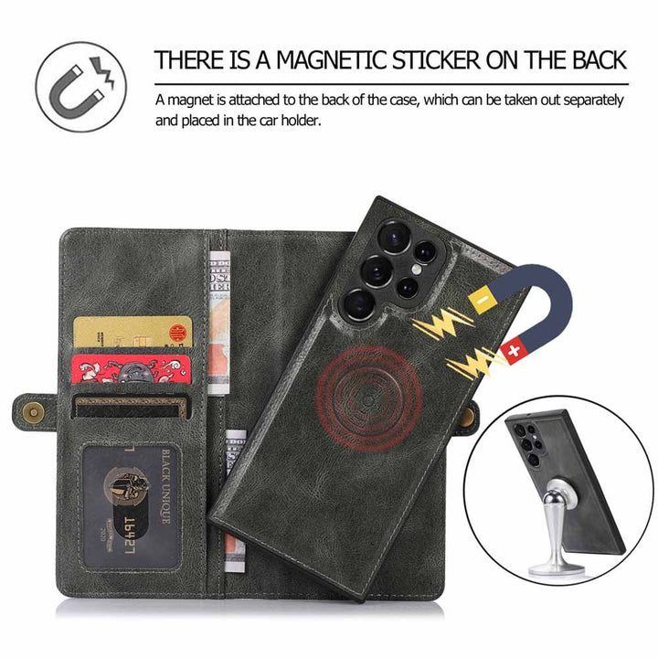 Multi-card Leather Crazy Horse Pattern Magnetic Suction Phone Case