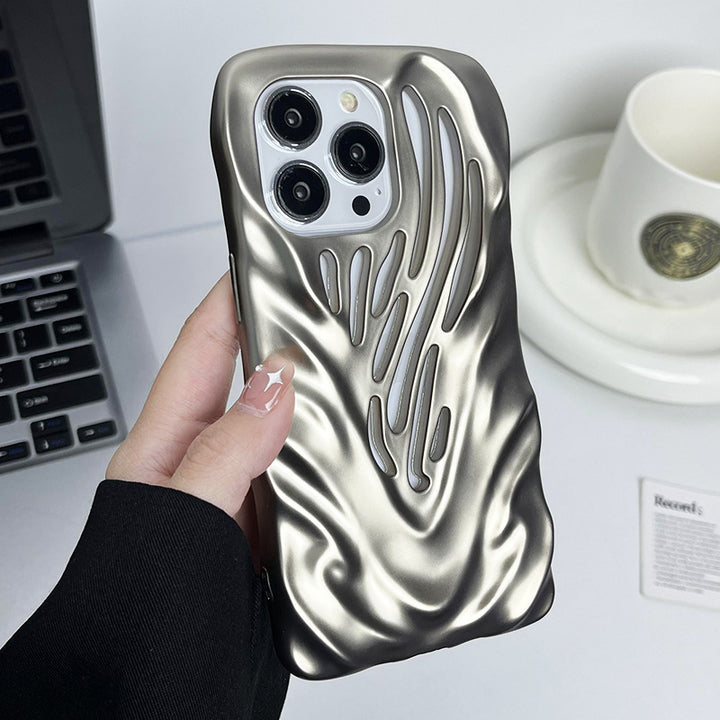 Three-Dimensional Hollow Wave Pattern Electroplating Matte Titanium Gray Applicable Phone Case