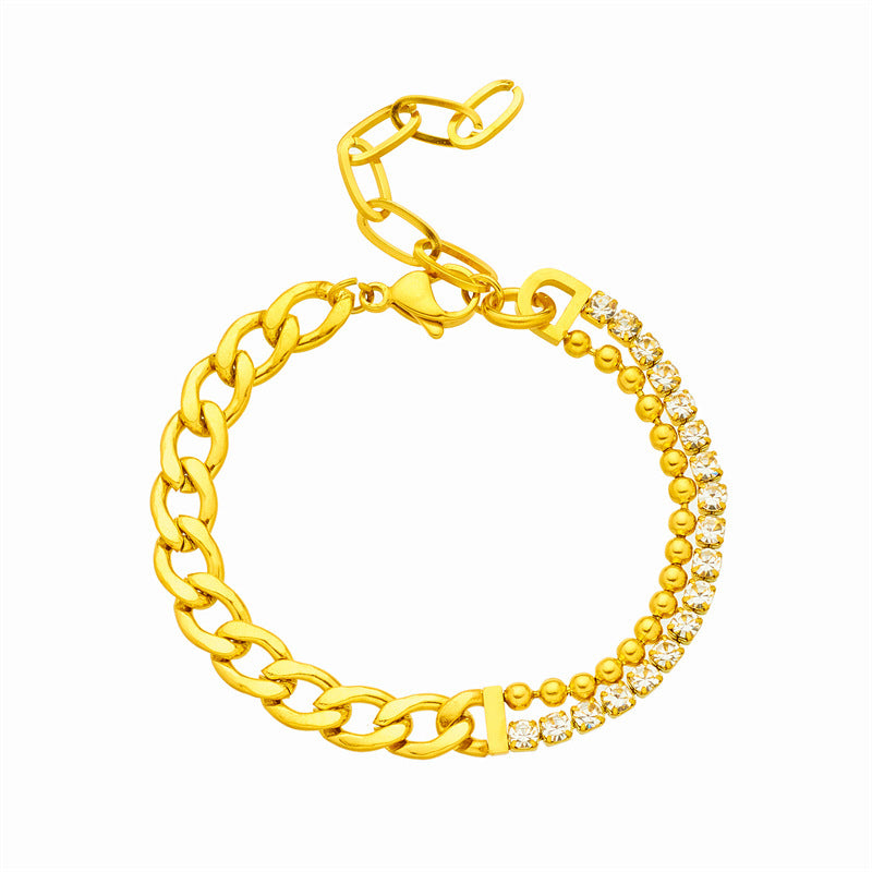 Asymétrique Diamond Double couche épaisse de chaîne Titane en acier Punk Hip Hop Simple All Match Jewelry Bracelet