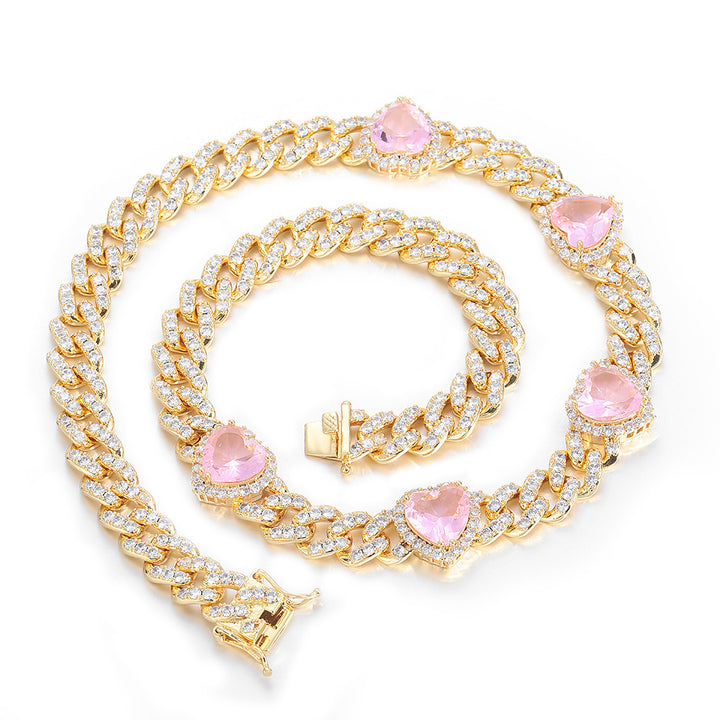 Love Pink Zirkon Cuban Link Chain Women's ketting