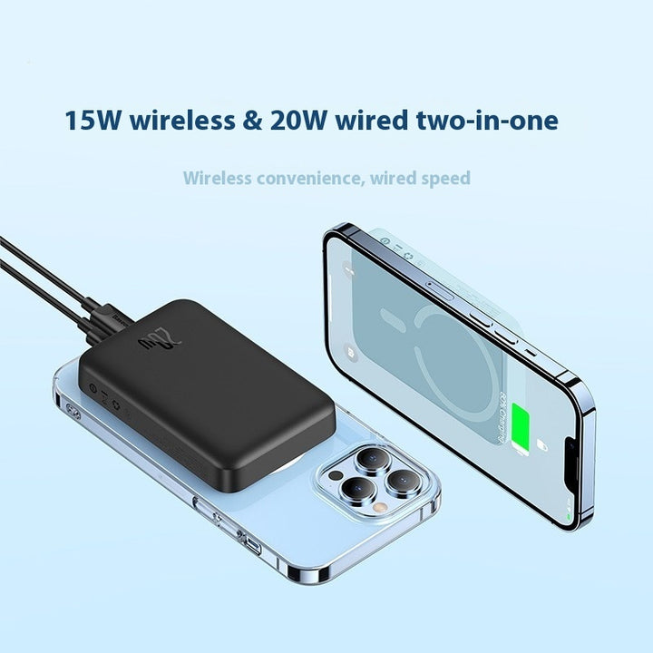 Magnetic Mini Wireless Fast Charging Mobile Power Supply 2-i-1 10000mAh Strong Adsorption 20W