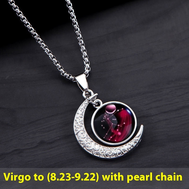 Titanium Steel Moon Pendant Twelve Constellations Necklace