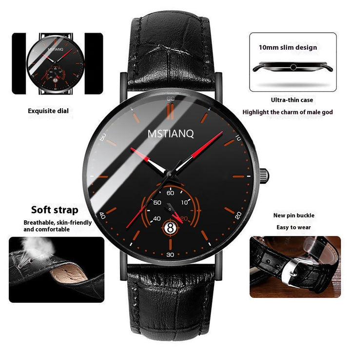 Trade Watch Stylish Black Technology Belt Raffinierte Stahl Korean Casual Calender