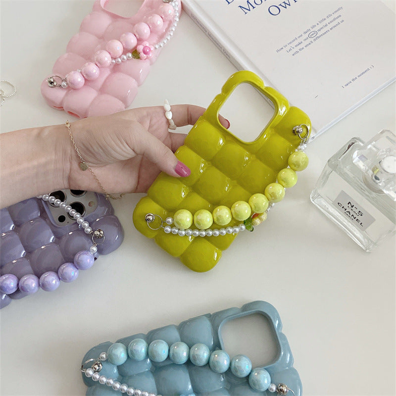 Macaron Solid Color Plaid Flower Wristband Phone Case