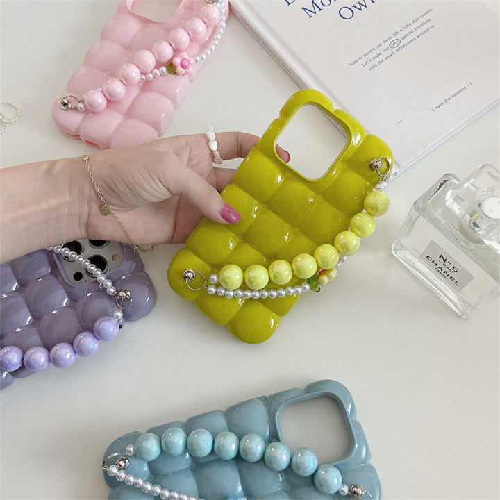 Macaron Solid Color Plaid Flower Wristband Phone Case
