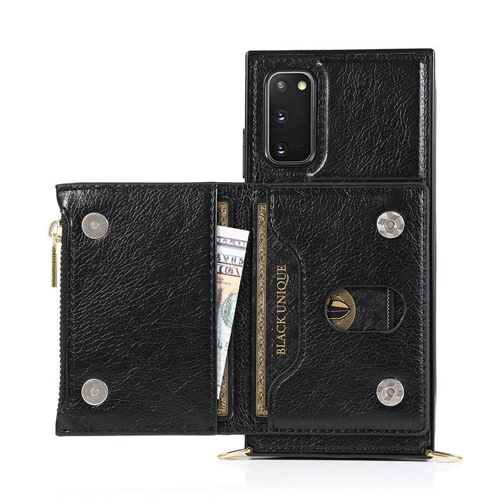 Diagonal Zipper Lanyard Bracket Card Phone Case