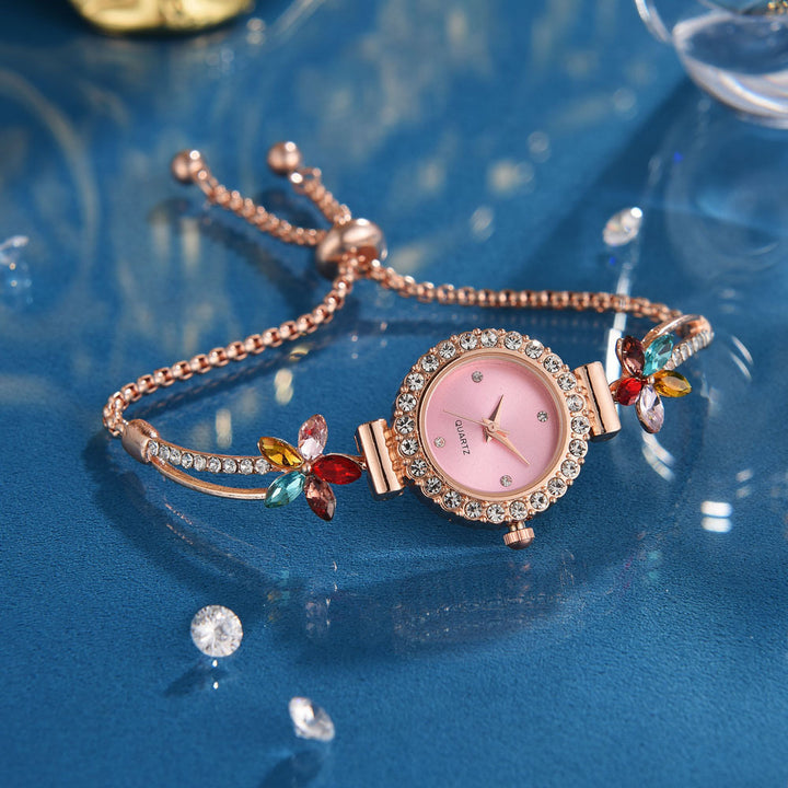 New Fashion Diamond Round Women's Watch Pulsera ajustable Matretería de cuarzo para mujeres