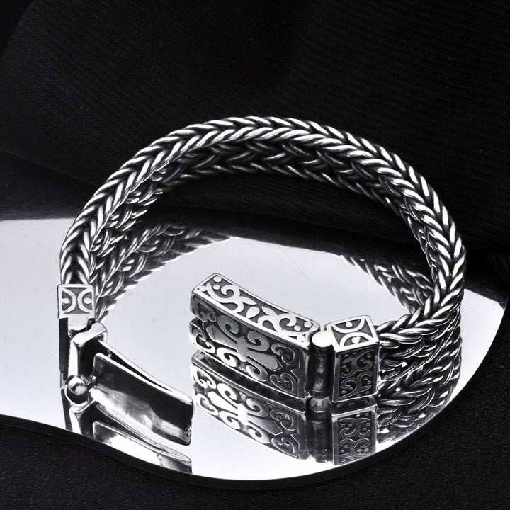 S925 zilveren brede versie gevlochten armband heren dikke gulle ring gesp grende bracelet