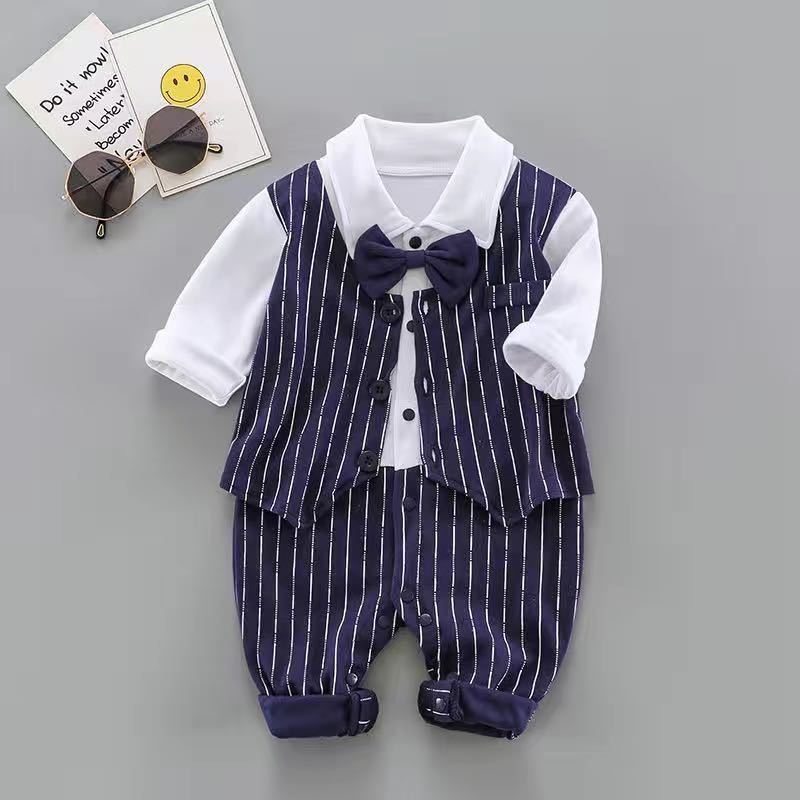 Lente en herfst baby eendelige romper romper lange mouw baby boy gentleman meisje babykleding