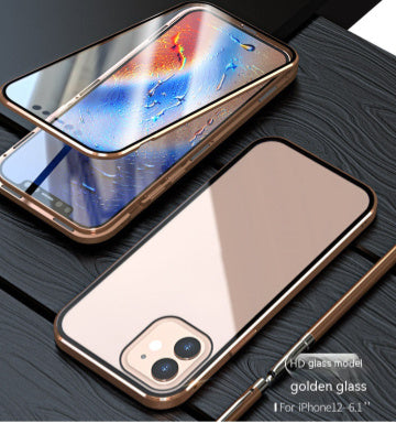 Dubbelsidig magnetisk kung 14 Telefonfodral Peep-Proof Glass