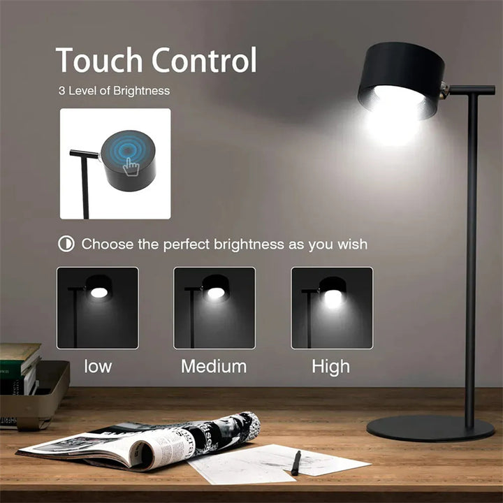 Magnetisk berørbar LED USB -oppladbar bordlampe 360 ​​roter trådløs fjernkontroll desk lys hjem soverom vegg natt lampe