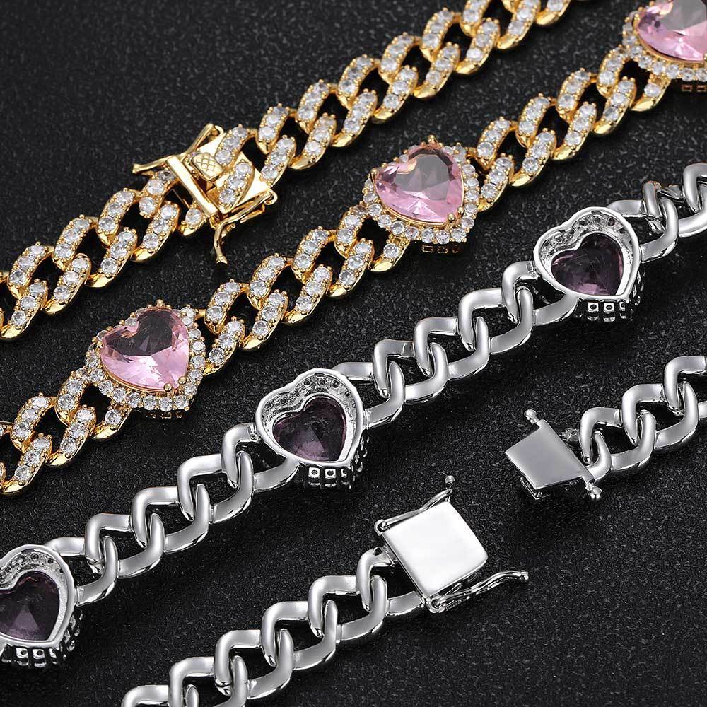 Love Pink Zirkon Cuban Link Chain Women's ketting