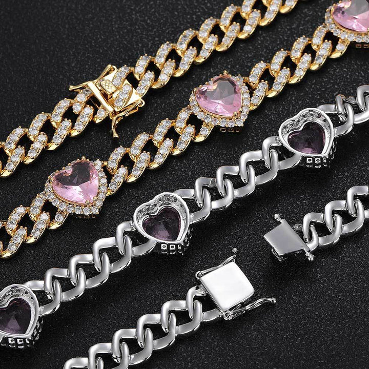 Love Pink Zircon Cuban Link Chain Women's Necklace