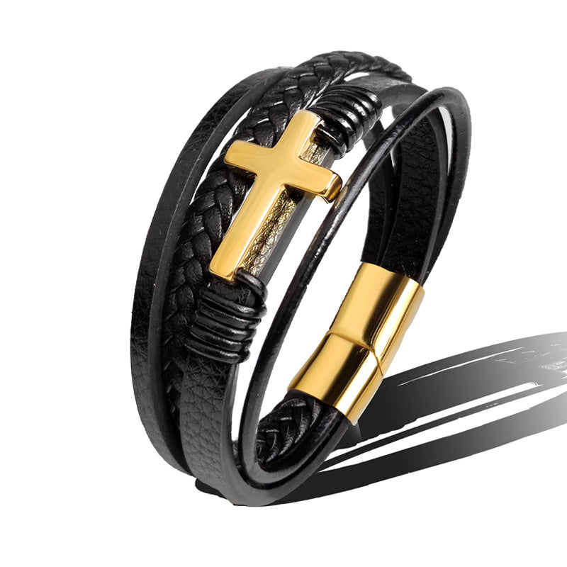 Bracelet noir en cuir en cuir en acier inoxydable Bracelet Bijoux hiphop
