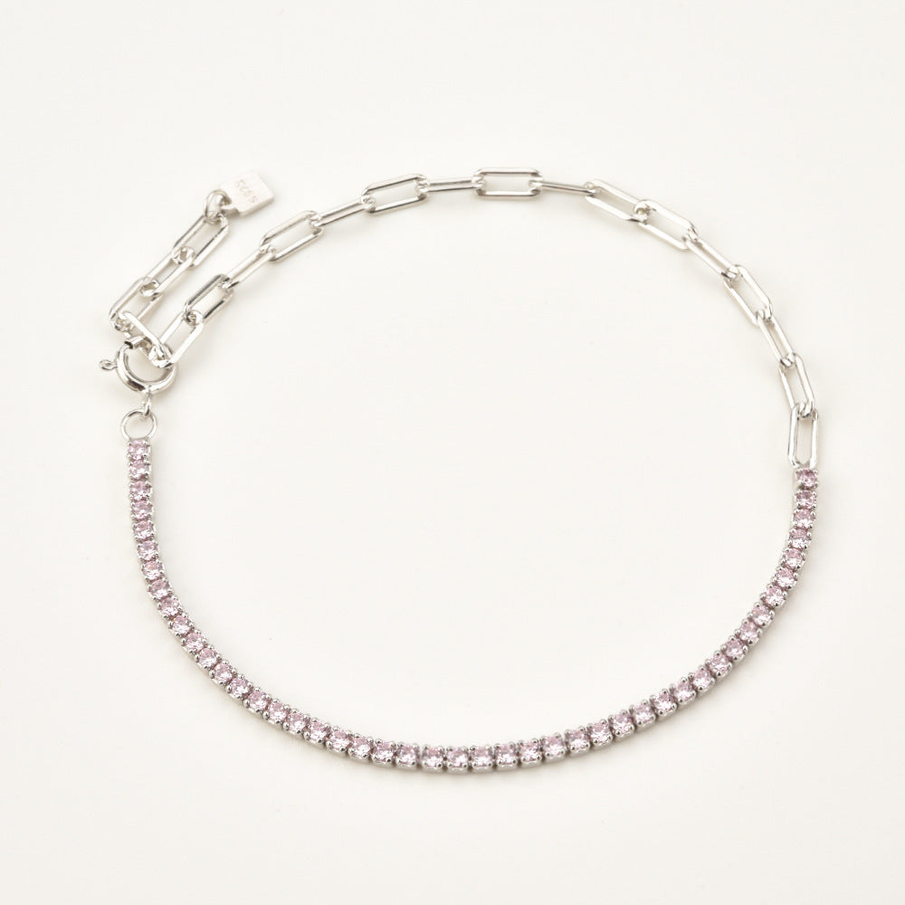 Women's Fashion Sterling Silver Temperamental Inlaid Half Stone Multi-color Bracelet