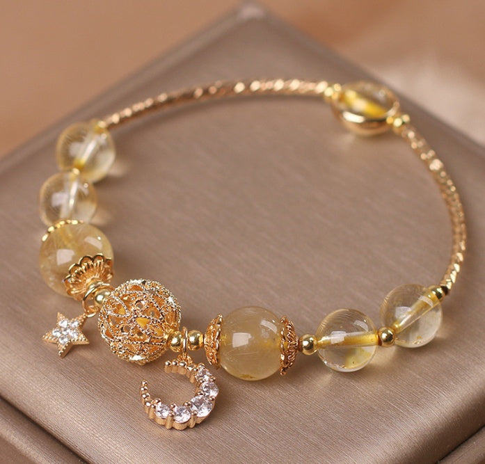 Természetes citrin arany drágakő kvarc karkötő női könnyű luxussztár hold kristály kiegészítők