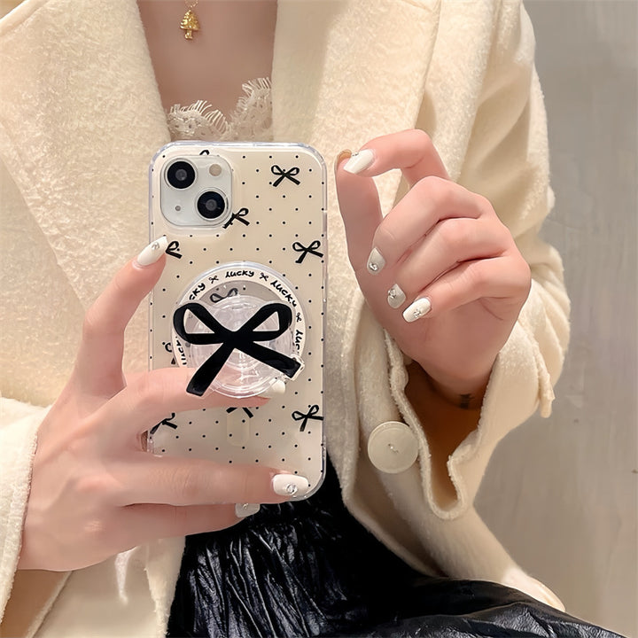 Women's Polka Dot Bow Magnetic Strap Bracket Phone Case