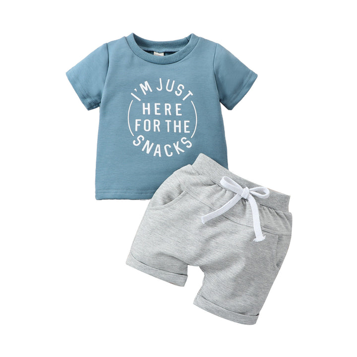 Spring And Summer Wear Western Style Baby Clothes Shirt Printed Letters Solid Color Shorts